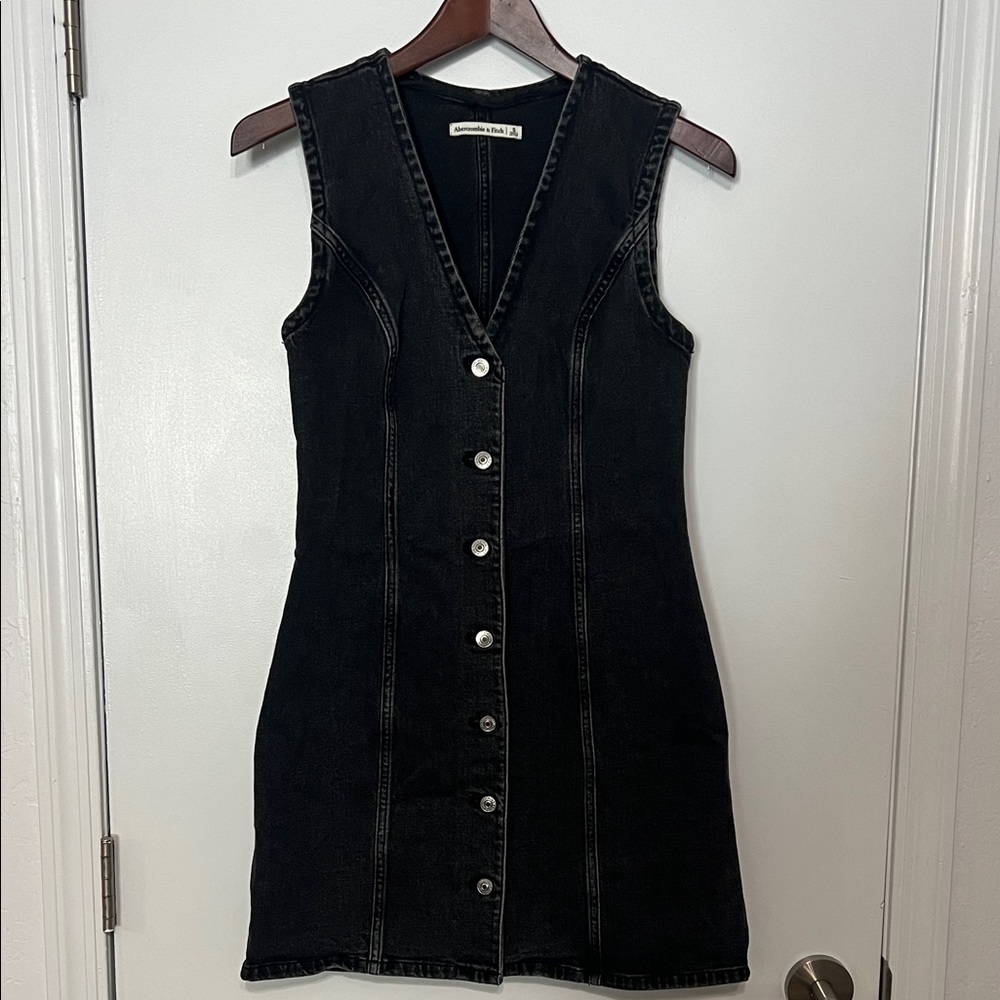 Denim Black Button-Front Dress